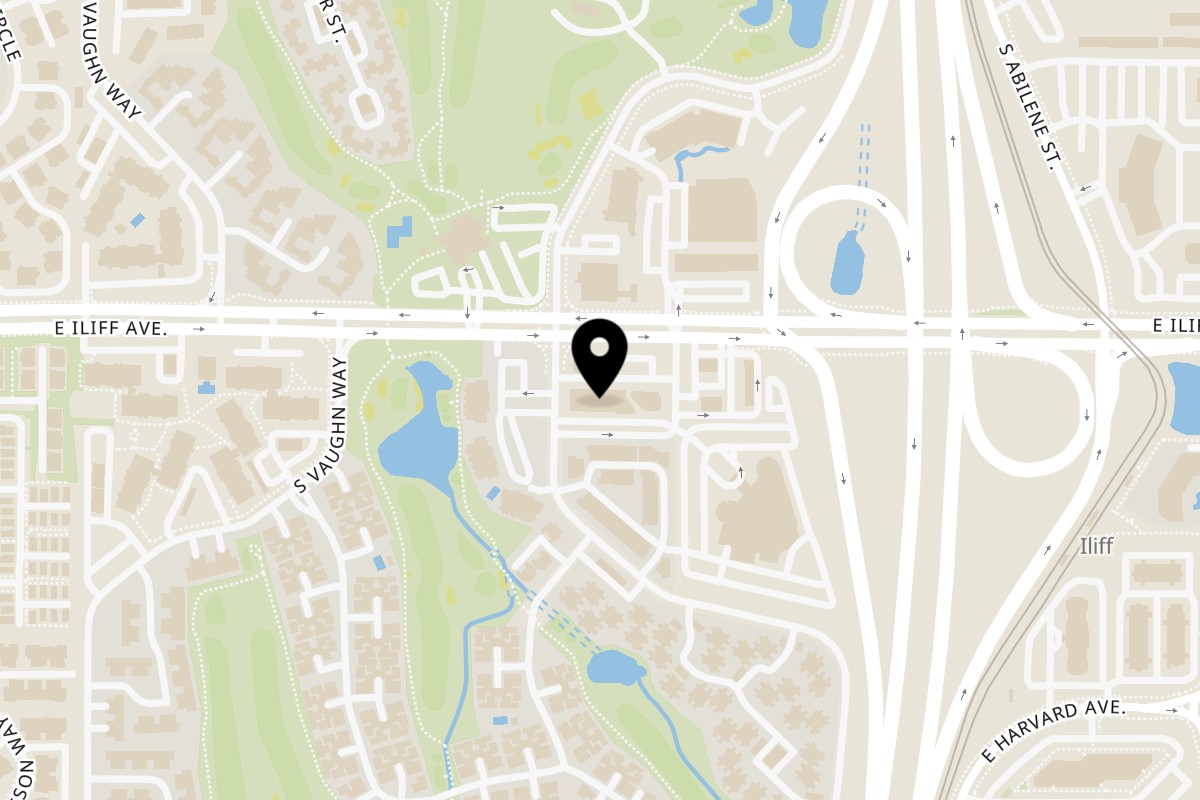 Map showing the location of Legends of Aurora Sports Grill on 13690 E Iliff Ave in Aurora